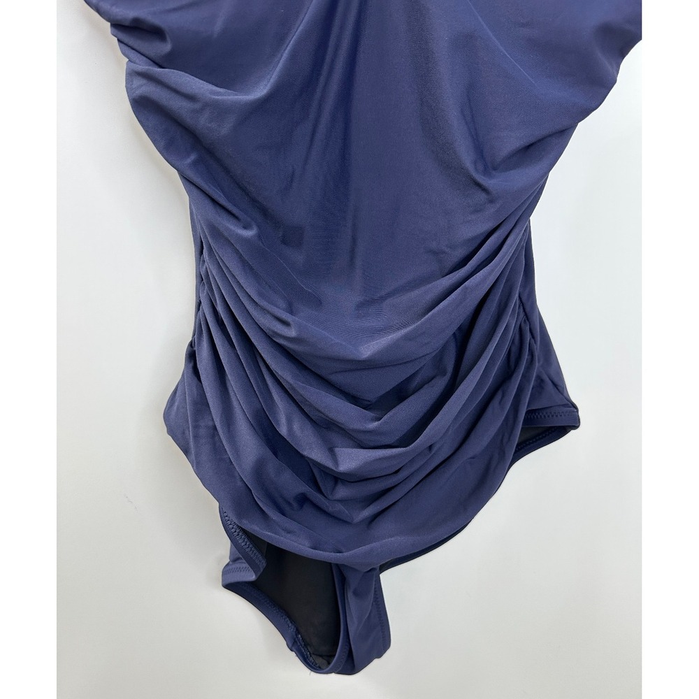 J.Crew Navy Blue Ruched Deep V-Neck One Piece Swimsuit Size 10 Stretch Lined - Picture 7 of 16